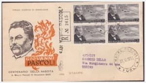 FDC VENETIA  CLUB  1955  -  PASCOLI  QUARTINA  VIAGGIATA RACC. - Picture 1 of 1