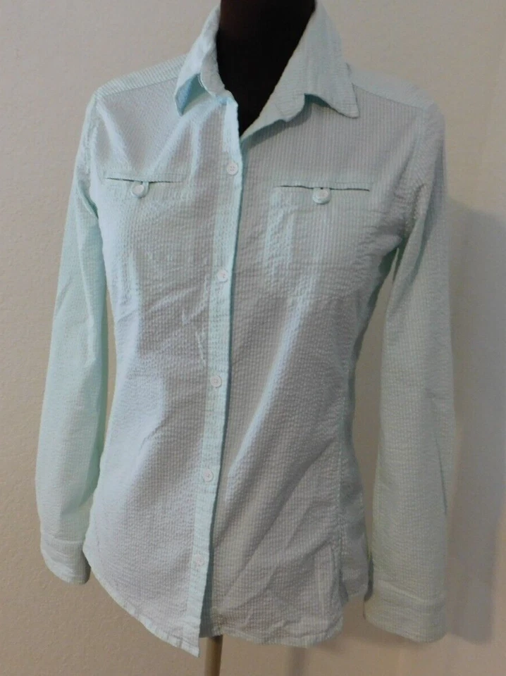 Camisa West Marine Ocean Breeze Top Seersucker S Verde Como Nueva Manga con lengüeta enrollable Foto 1 de 4