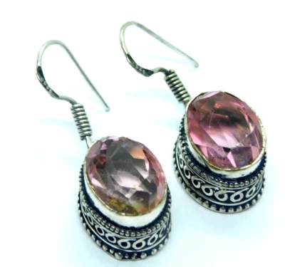 Orecchini doppio quarzo argento sterling 925 placcato gioielli fatti a mano c... - Immagine 1 di 4