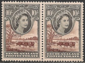 Bechuanaland #165 VF MNH PAIR - 1955 10sh Elizabeth II, Cattle and Baobab Tree - Picture 1 of 1