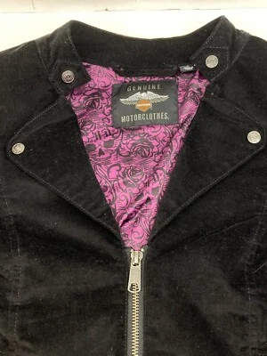 Harley Davidson Womens Sz Large Black Velvet Soft Jacket Embroidered Bikercore - Image 1 of 4