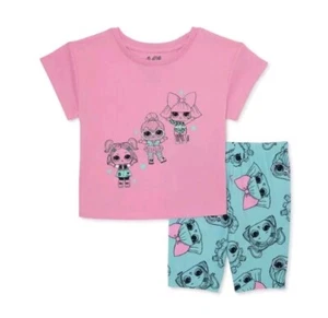 LOL SURPRISE Girls' Tshirt and Shorts Pajamas Set Size 10 New Met Pink Green  - Picture 1 of 4
