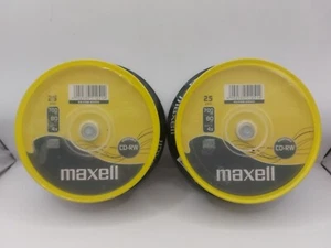 2x25 Maxell CD-RW Tub 80Min 4X 700MB CD-ReWritable Spindle Recordable Cake Tub - Photo 1/1