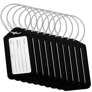 10X Black Luggage Tags for Suitcases Travel Bag Tag Suitcase Baggage Name Label - Picture 1 of 5