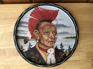 VINTAGE INDIANER INDIANER HÄUPTLING SERVIERTABLETT TELLER DOSE - Bild 1 von 5