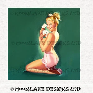 Vintage "Ace of Hearts", Pin Up Female Fabric Craft Panels 100% Cotton or Poly - Picture 1 of 3