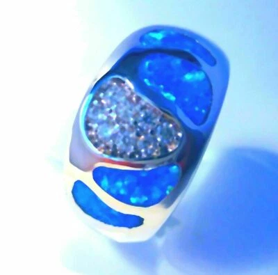 GORGEOUS BLUR FIRE OPAL/CZ RING SIZE  "R" - Image 1 of 4