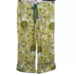 Jenni Crinkle Cotton Pajama Pants Women's Large Roll Tab Leg Botanical Green New - Picture 1 of 9