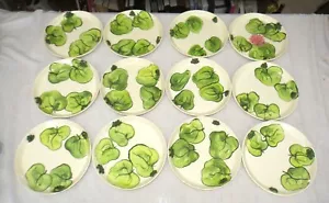 Bauer California TWELVE Hand-painted 9.3/4 ins Rimmed Plates with Frogs & Leaves - Picture 1 of 5