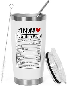 Best Mom Ever Gifts Tumbler for Women Nutrition Facts Tumbler 20 oz, Mom Coffee - Picture 1 of 6