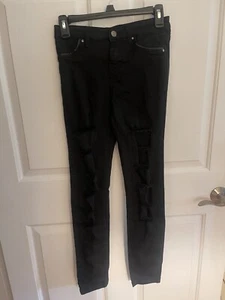 Balera Black Distressed Ripped-Front Skinny Tap Dance Jeans, Child Large ** - Picture 1 of 6