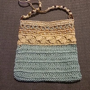 Vintage Y2K Boho Cottagecore Crochet Knit Crossbody Coastal Chic Straw Purse - Picture 1 of 11