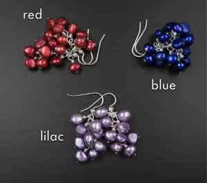 Natural freshwater pearl earrings, natural pearl cluster drops, pearl jewelry - Picture 1 of 8