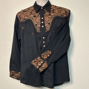 SCULLY Western Dress Shirt Black Embroidered Pearl Snap Cowboy Rodeo Small 3719 - Picture 1 of 14