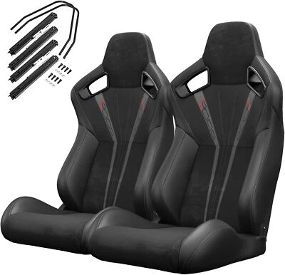 2PCS Universal Racing Seats with Dual Sliders, PVC Bucket Seat for Nissan - Image 1 of 4
