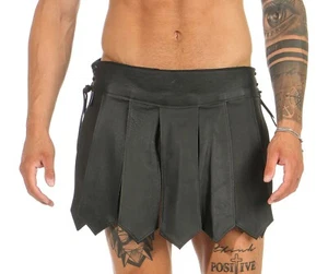 *4XL-8XL Gladiator Kilt Skirt Echt Leder Legionär Rock Schwarz Mittelalter Typ A - Bild 1 von 9
