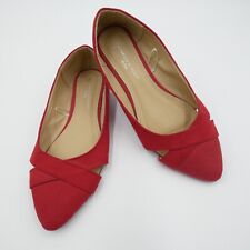 Charles Albert Ballet Flats Womens 8 Red Vegan Suede Point Toe Peekaboo Sides