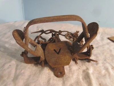 VTG 5"  VICTOR Square Small Animal Spring Leg Trap Primitive Game Hunt W/CHAIN K - Image 1 of 4