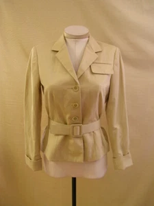 NWT ECCOCI size 4 VINTAGE COTTON KHAKI TAN BEIGE BELTED BLAZER JACKET - Picture 1 of 10