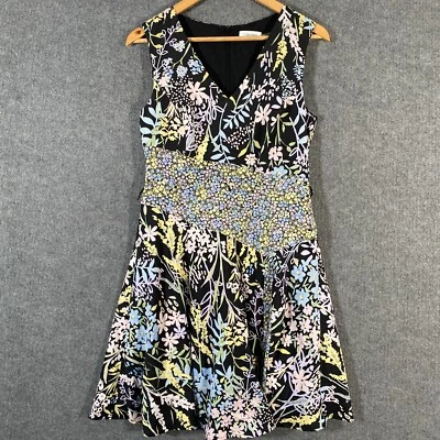 Calvin Klein Dress Womens 10 Black A Line Flowers Colourful Formal Office Career - image 1 of 4