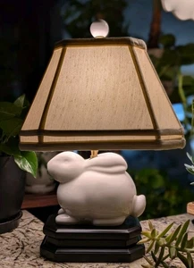 White Porcelain Rabbit Table Lamp Bunny Ceramic Shade Kitchen Whimsical 17" Tall - Picture 1 of 5
