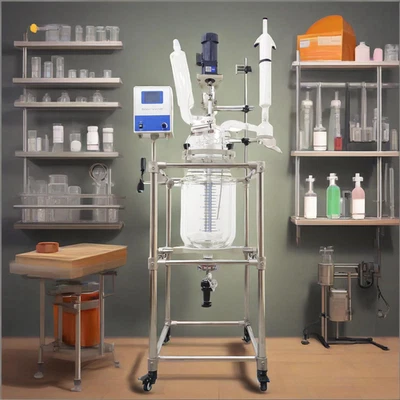 Recipiente reactor agitador químico 110V tipo chaqueta de vidrio de doble capa 10L Foto 1 de 4