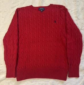 Ralph Lauren Polo Boys Cable Knit Crew Neck Sweater Red Sz L (14-16) 100% Cotton - Picture 1 of 6