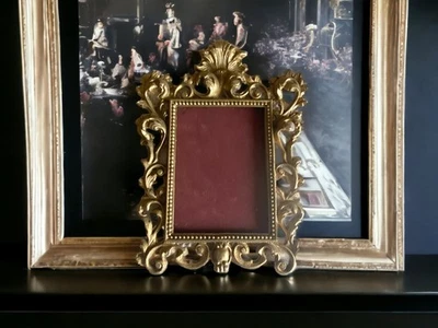 Antique 11 x 7 French picture frame, ornate brass, display frame for wall, small - Image 1 of 4