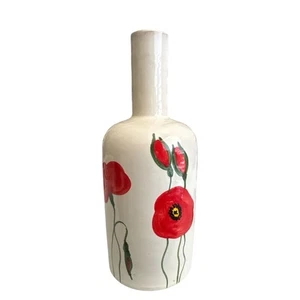Handbemalte Mohnblumen signiert italienische Keramik Langhals Flasche L Bai - Bild 1 von 9
