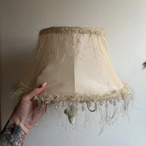Metallic Cream Gold Ceiling Light Shade With Flocked Dangling Centrepiece Tassel - Picture 1 of 4