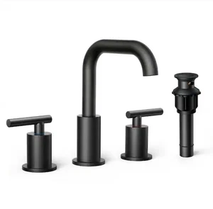 FORIOUS 3-hole, 8-inch black bathroom tap, matt black bathroom sink faucet with  - Picture 1 of 19