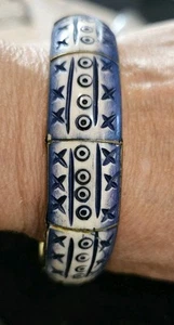Vintage blau-weißer Emaille Armreif Armband - Bild 1 von 2