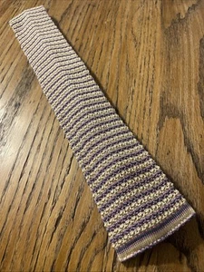 Vintage EUC Paul Stuart Striped Knit Silk Sock Tie Skinny Square Trunk Italy - Picture 1 of 11