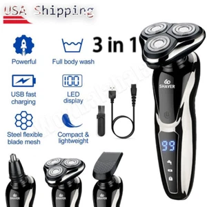 Wet/Dry Electric Razor Men USB Rechargeable Rotary Shaver Beard Trimmer Shaving - Picture 1 of 13
