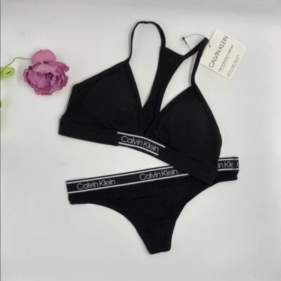 NEW Calvin Klein Bralette & Thong Tanga Set CK Logo 2pc - Image 1 of 4