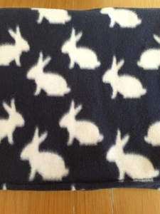 Handmade Blanket navy rabbits approximately 74cm by 100cm polar fleece - Picture 1 of 3