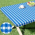  Rectangle Picnic Table Cloth, Waterproof Elastic 8Ft - 30" x 96" Blue & White