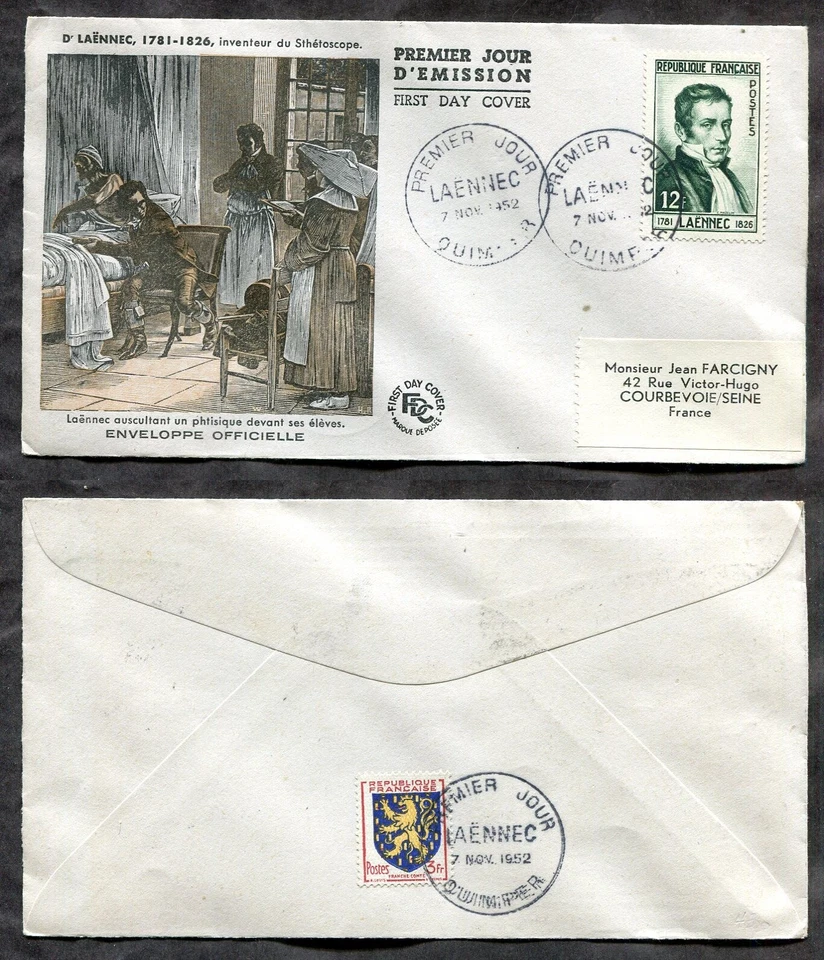 FRANCE 1952 FDC Cover. Dr Laennec - Image 1 of 3