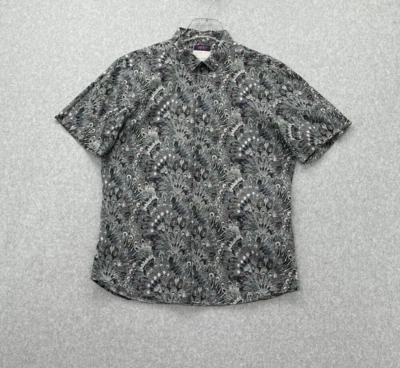 Topman Mens Shirt Gray Purple Green Medium Cotton Floral Liberty Arts Fabric - Image 1 of 4