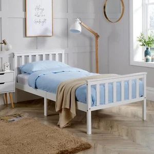 Einzelbett weiß Holz 3 Fuß Kinderbett Kopfteil High End Lattenrostbasis - Bild 1 von 9