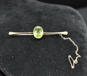 Gold Antique 15ct 15K Stunning Gold Brooch w Large Central Peridot & Chain Clip - Foto 1 di 7