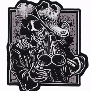 Shotgun Skull Patch 12.5" | Cowboy Skeleton Halfskull Embroidered Iron On Large - Picture 1 of 4