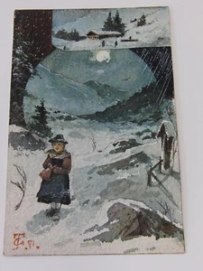 Aquarell Theodor Guggenberger München 1881 sig rechts Abendlicher Heimweg Winter - Bild 1 von 5