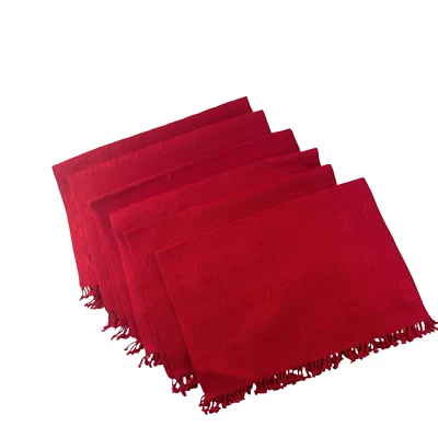 Red Woven Placemats Set of 6 Aztec Geometric Design Fringed - Image 1 of 4