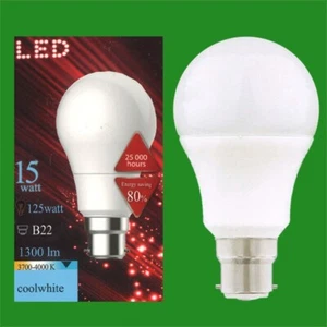 4x 15W (=125W) LED GLS A65 Bayonet Cap BC B22 4000K Cool White Lamp Bulb - Picture 1 of 1