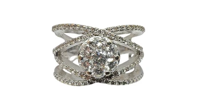 14K White Gold Approx 1.00Ct Woven Cluster Diamond Cocktail Ring Size 8, 4.9dwt - Image 1 of 4