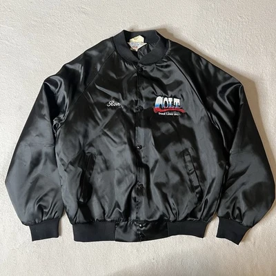 Vintage 80s Colt Truck Lines Black Trucker Jacket RON Embroidered Black West Ark - Image 1 of 4