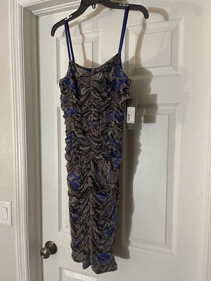Guess By Marciano Blue Purple Paisley Ruched Mesh Dress NWT Size L - Image 1 of 4