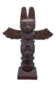 Vtg 70's Alaskan Hand Carved Totem Pole Northwest Coast Native Thunderbird 9" - Picture 1 of 16