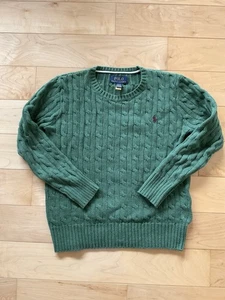 Polo Ralph Lauren Sweater Cable Knit Boys Size M (10-12) Pullover Green Crew - Picture 1 of 3